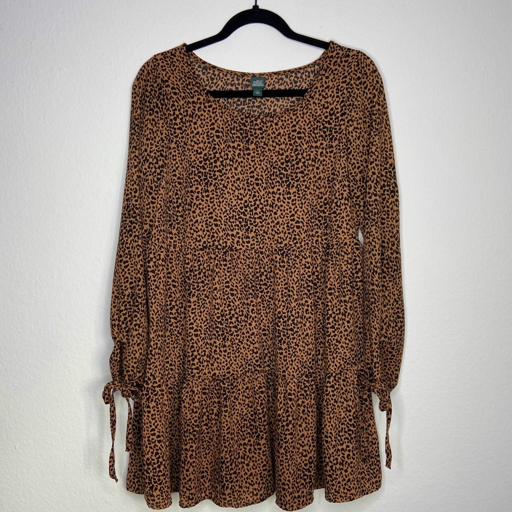Leopard Print Long Sleeve Babydoll Dress